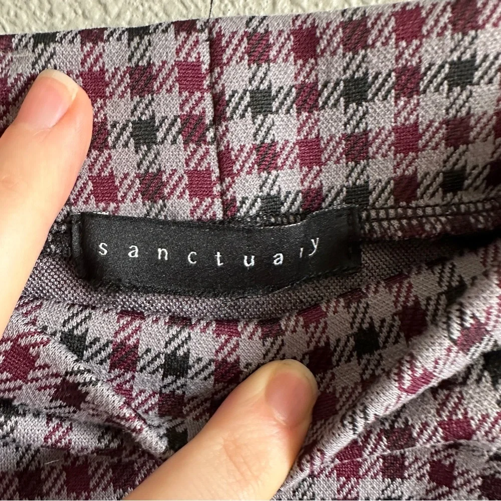 Sanctuary Gray and Red Plaid Stretch Pencil Skirt